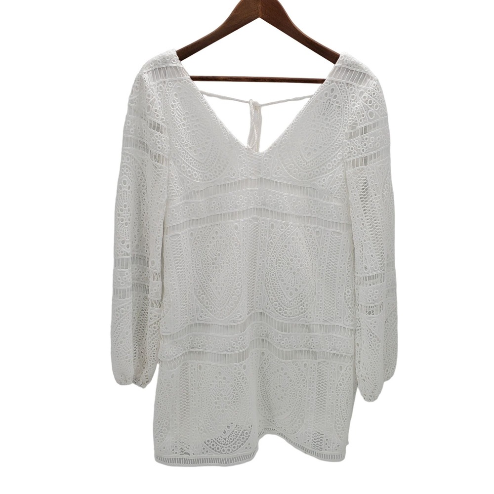 Lulus Lace Sheer Tunic Dress Flowy Festival Beach Mini Womens M - Picture 2 of 12
